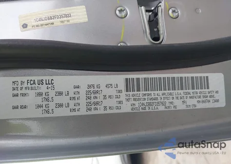 2015 Jeep Compass Sport из США, поврежденный, VIN 1C4NJDBB2FD357822